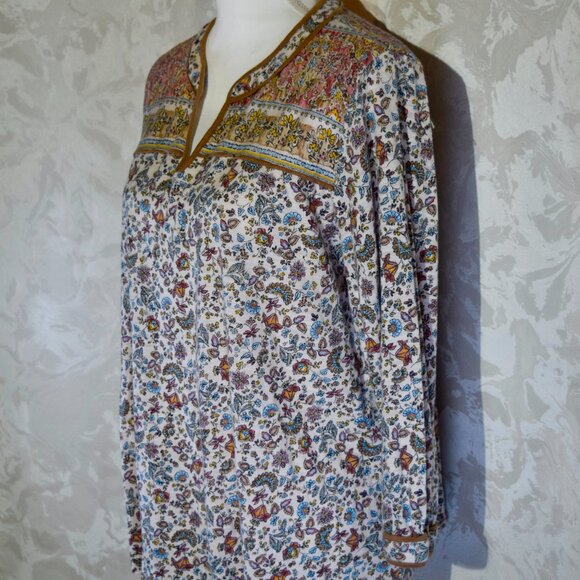 J. Jill Size L | Floral Boho Tunic Blouse | V-Neck Peasant Top - Picture 3 of 6